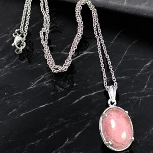Pink Zaire Rhodonite Sterling Silver Pendant 20" Stainless Steel Chain 12.00 Cts